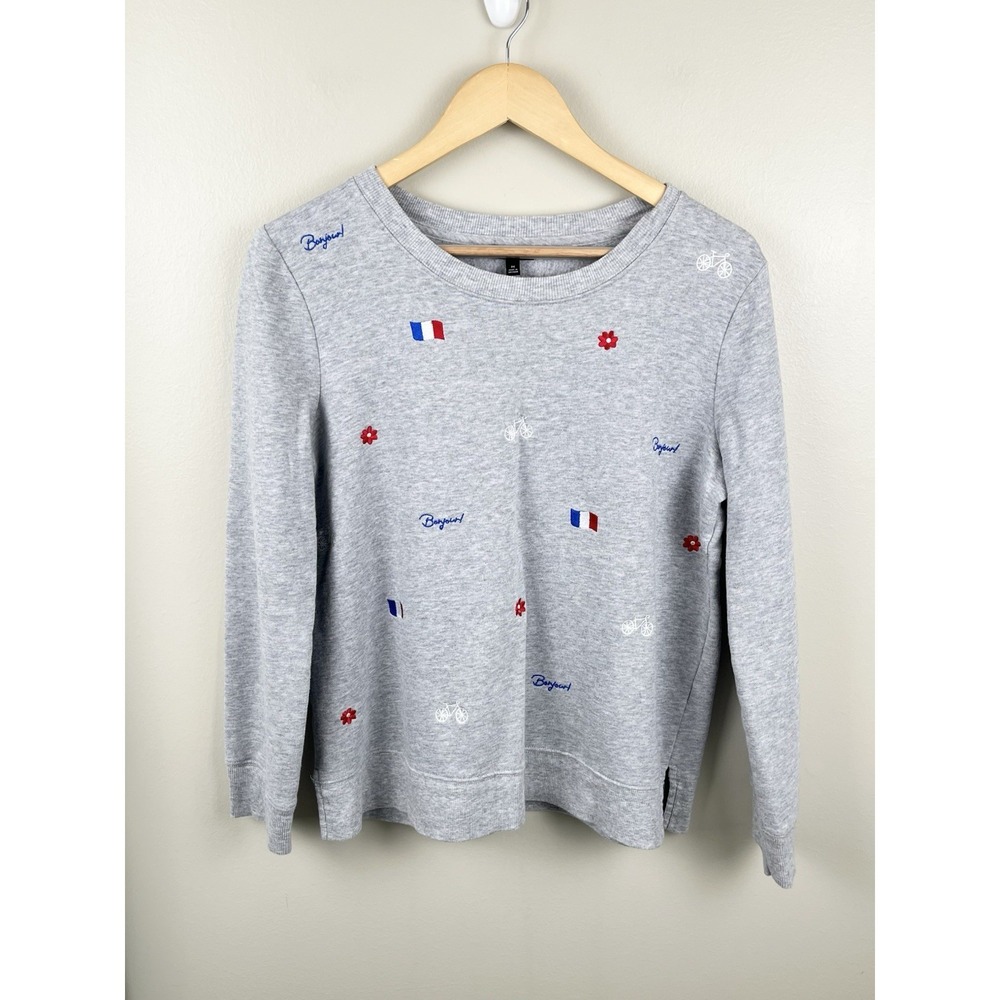 Talbots Pullover Fleece Sweatshirt Top French France Europe Embroidered Sz‎ M